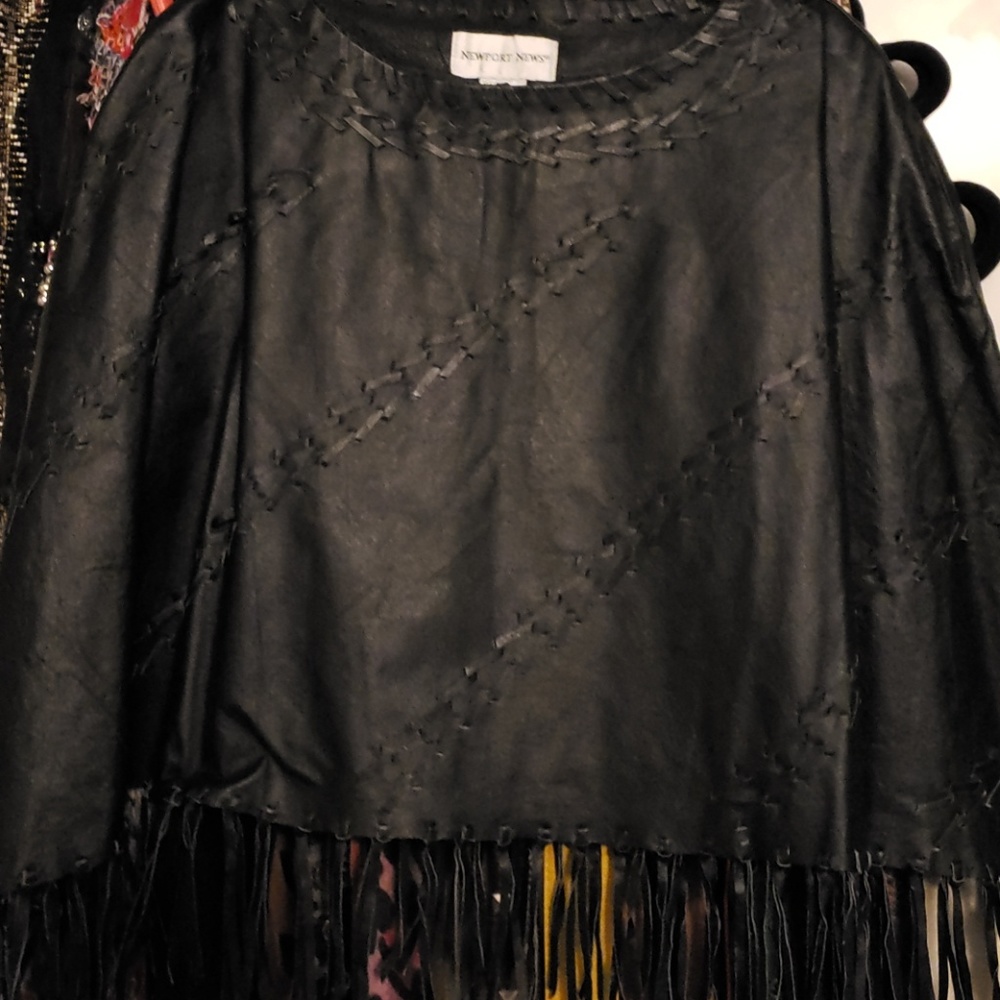 Newport News Pleather Fringe Poncho